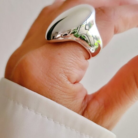 Large Bold Sterling Silver Dome Ring, Chunky Electroform Dome Ring, Sexy Ring - Picture 4 of 9